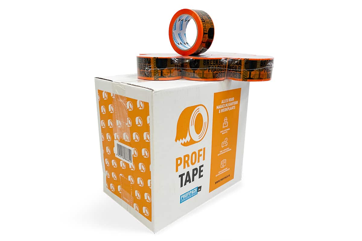 PP Acryl LN waarschuwingstape 'breekbaar' oranje - 50mm x 66m
